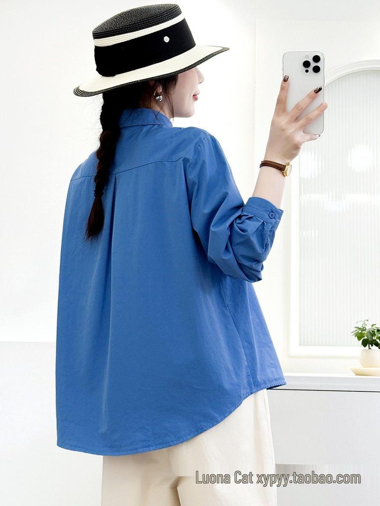 Women's Candy Color Long Sleeve Cotton Shirt - Minimalist, Versatile, and Slimming Design