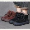 Johnature Botas Curtas de Lã em Couro Genuíno Casuais Quentes e Peludas com Solado Macio Botas de Algodão Femininas