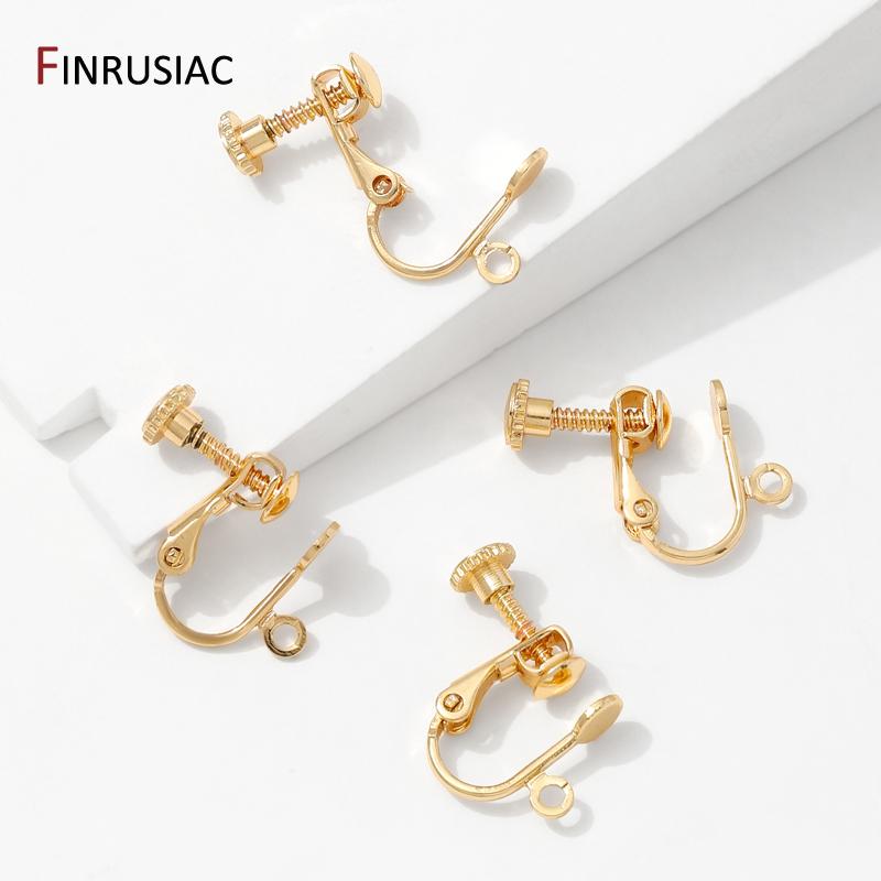 14K Gold Plated Brass Round Head Screw Ear Clips,DIY Handmade Clip On Earrings Parts No Pierced Ear Clips Jewelry Findings