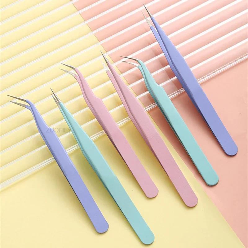 

Stainless Steel Straight + Curved Colored Tweezers for Nail Art Sticker Rhinestones Picking Tool Makeup Eyelash DIY Tweezer Tool