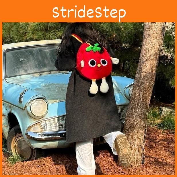 Tomato Cartoon Canvas Plush Backpack With Fun Cartoon Pattern For Students