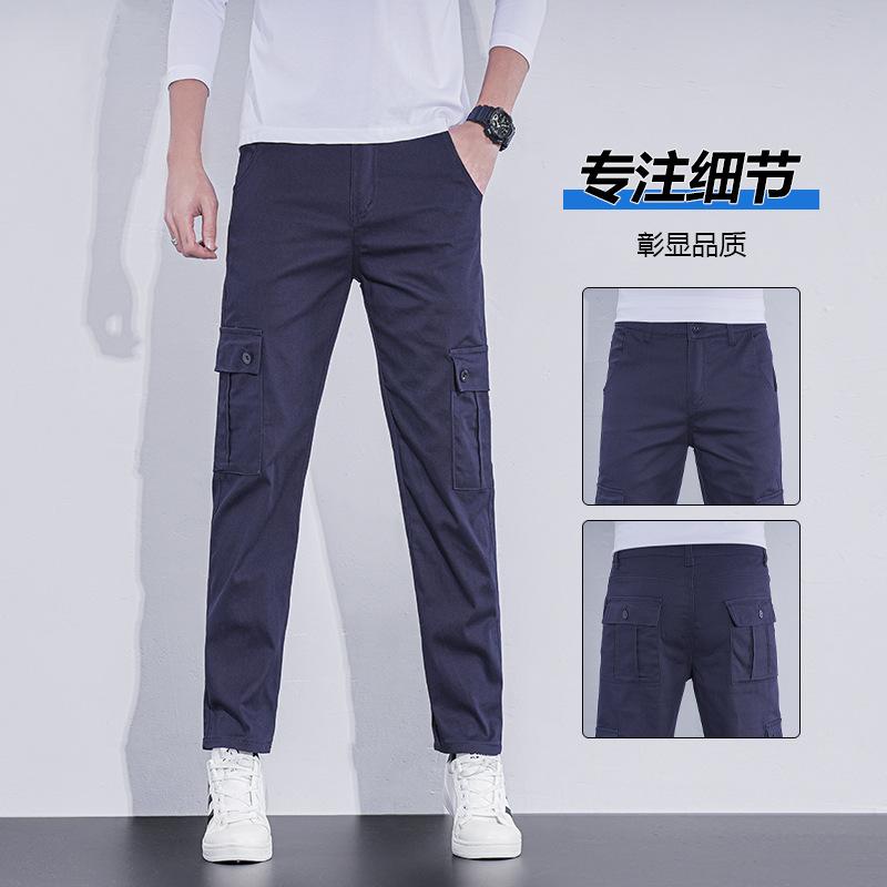 

Men s Spring and Autumn New Breathable Trousers Business Casual Pants Slim Commuter Straight Multi-Pocket Boys Versatile Pants 38