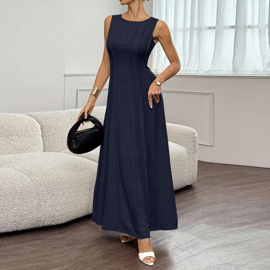 Ladies' Casual And Fashionable Sleeveless Pleated Elegant Long Dress