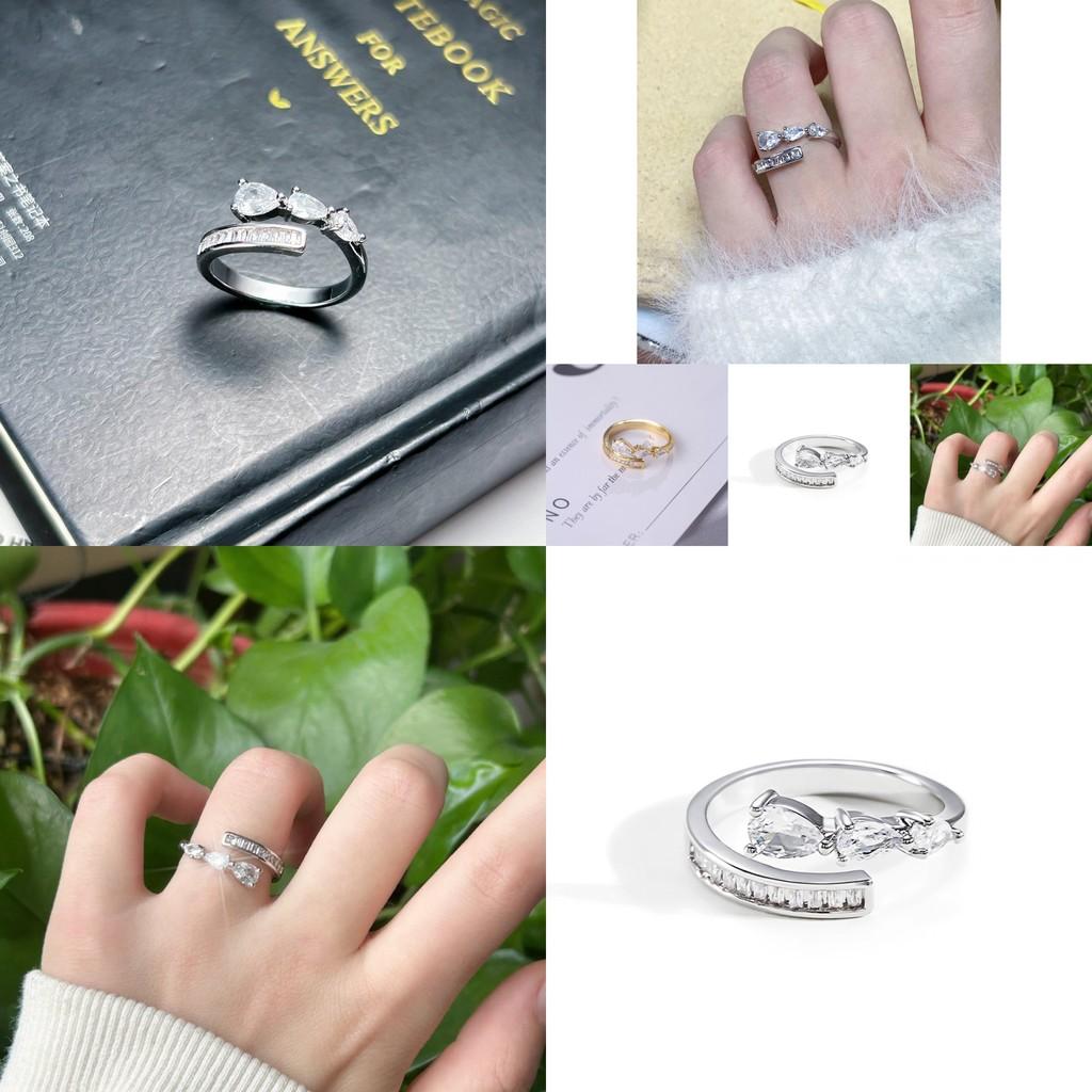 Fashionable Open Copper Ring For Women With Elegant Water Drop Design And Stunning Zircon Inlay