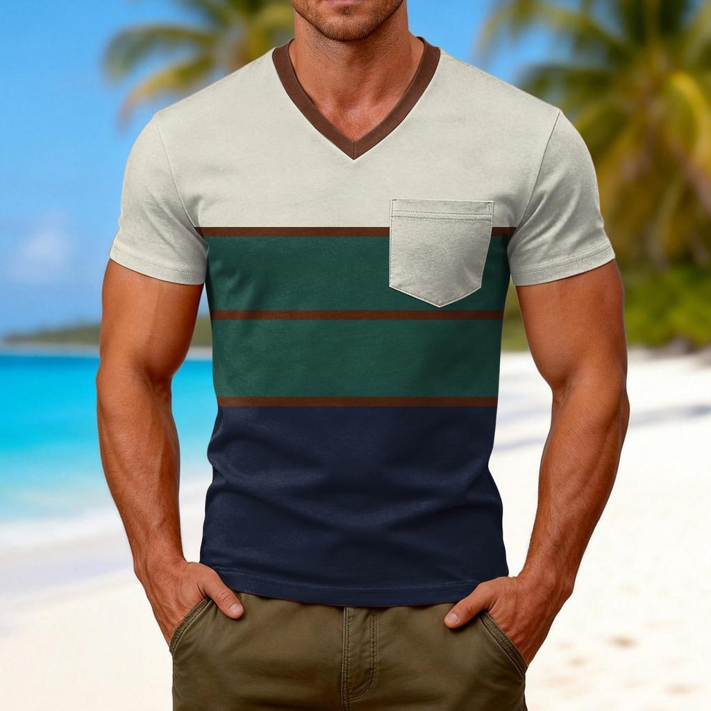 Men's Casual V-Neck Raglan Short-Sleeve Top