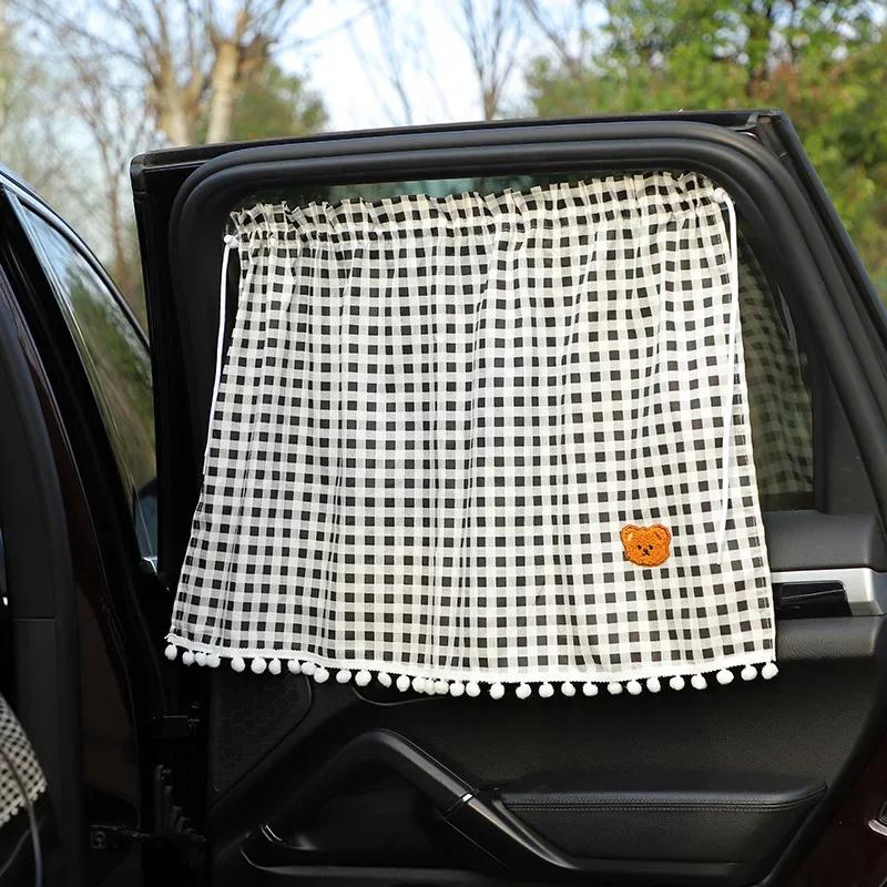 1PC Universal Car Sun Shade Curtains Cute Cartoon Bear Car Styling Rear Side Window Windshield Sunshade Protect Window Curtains