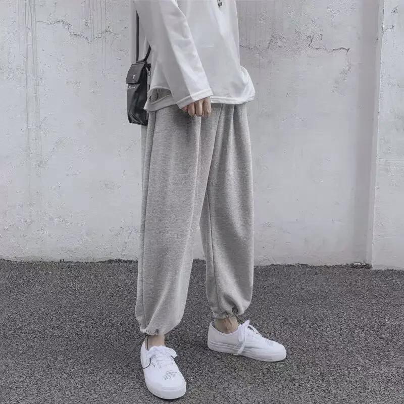 "Trendy Gray Boys' Autumn Casual Nine-Point Sweatpants"