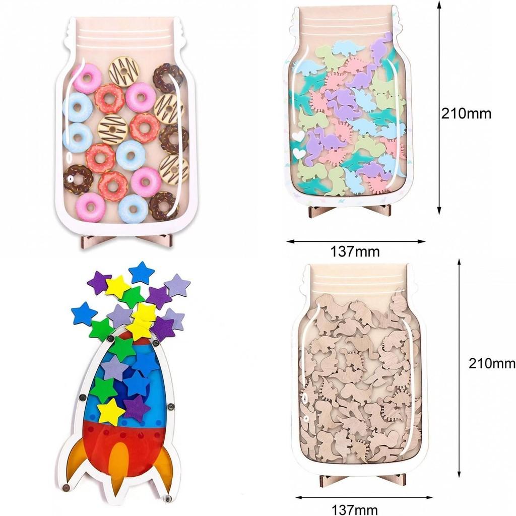 Colorful Wooden Star Reward Jar For Kids With 25 Adorable Star Tokens For Learning Discipline And Motivation In Home And Office Settings