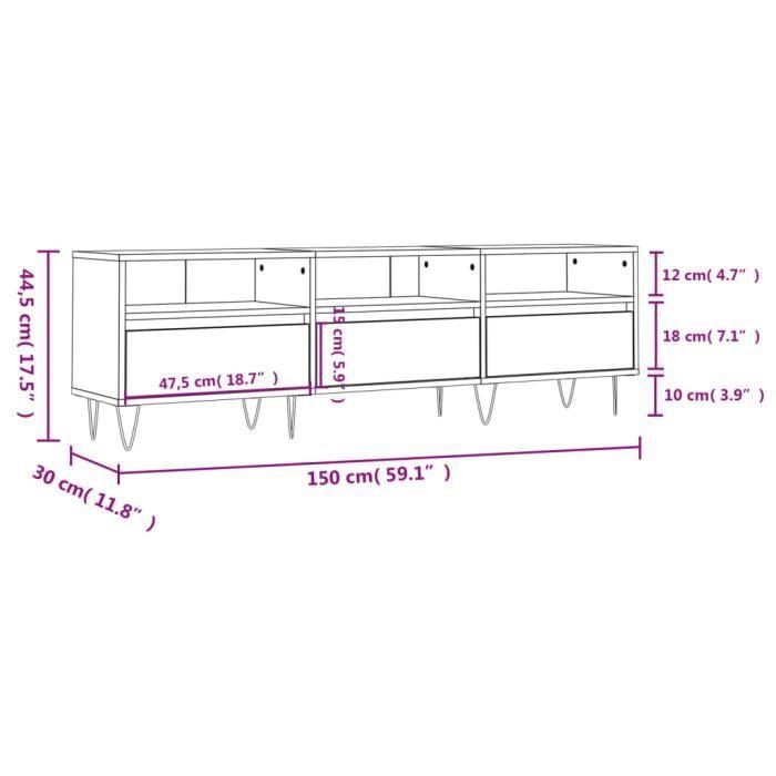 VidaXL Meuble TV chêne fumé 150x30x44,5 cm bois d'ingénierie 831281