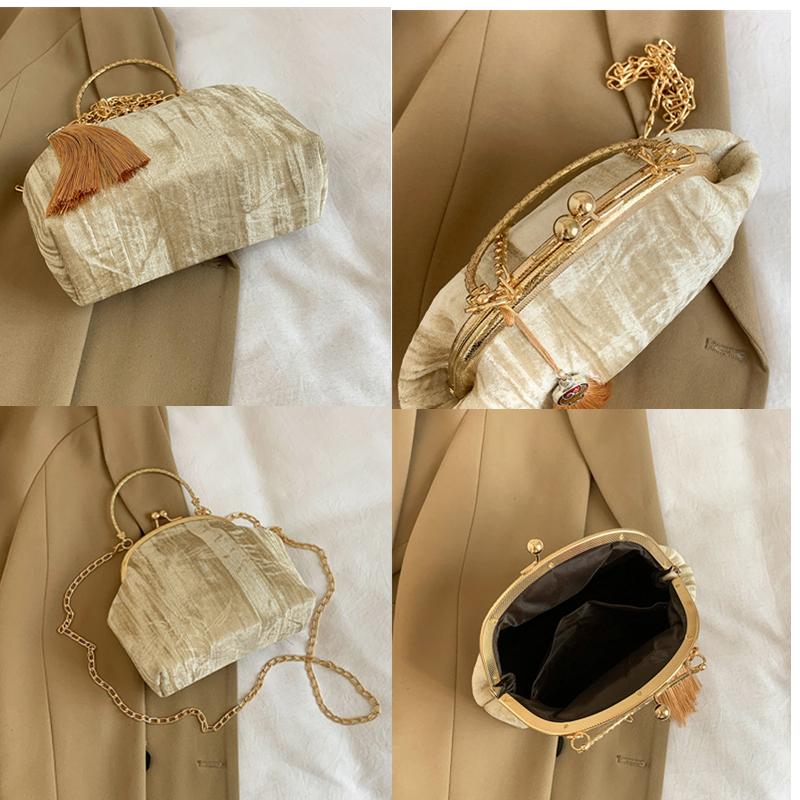 Retro Shoulder Crossbody Bag for Women Designer Bag Tassel Chain Shell Lock Clip Feminine Bag