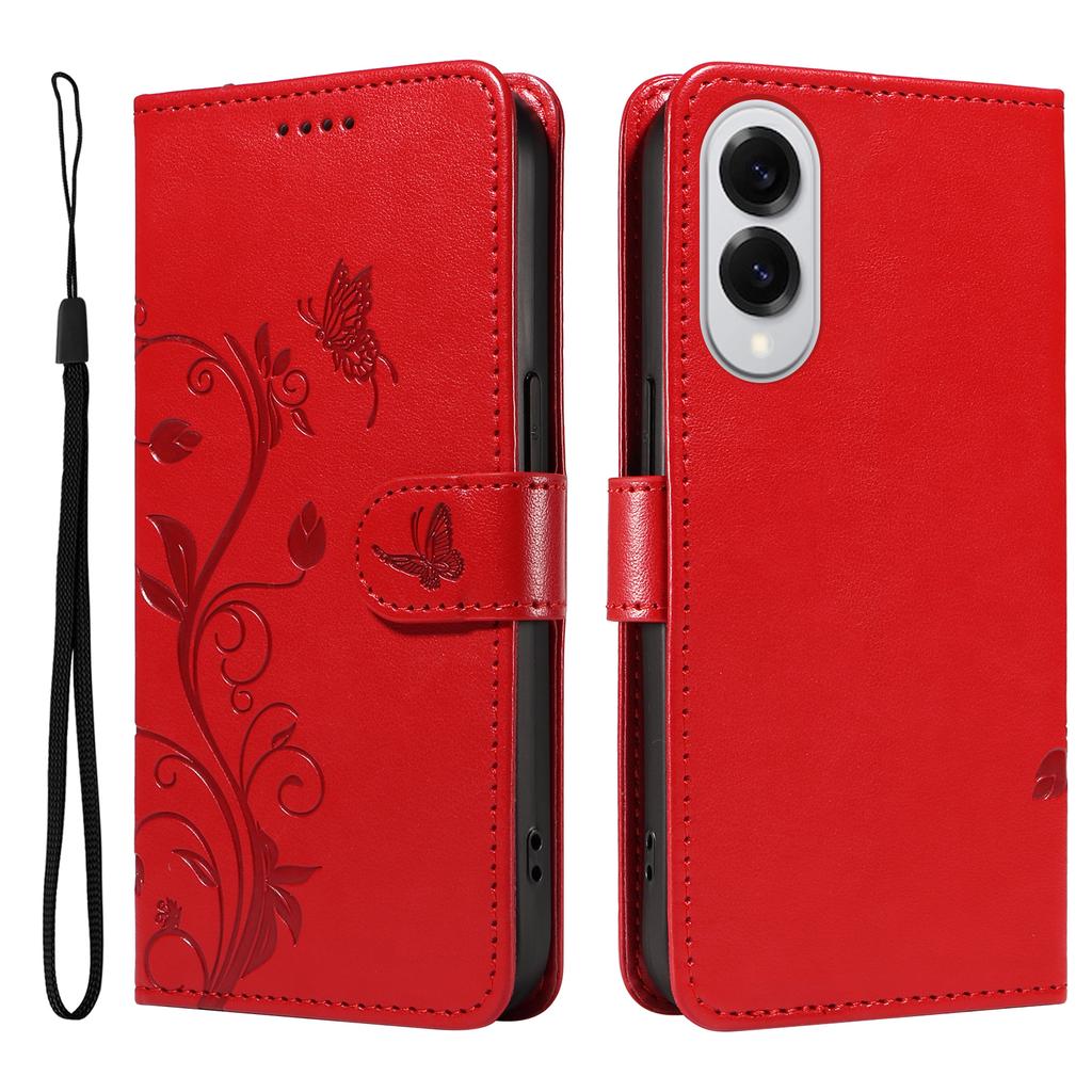 For Samsung Galaxy S25 Edge PU Leather Cases Flower Pattern Wallet Stand Phone Cover with Strap