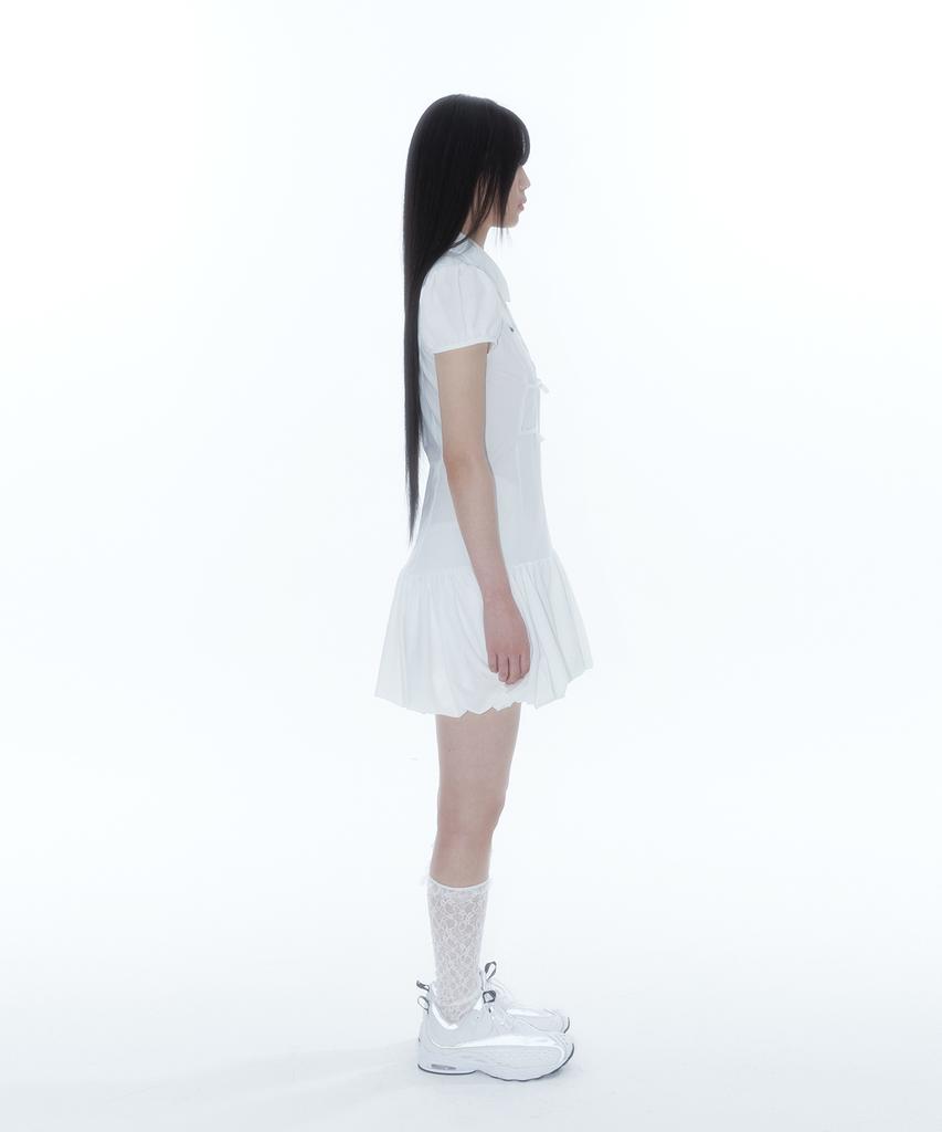 Kasiko Puff Preppy Mini Dress White