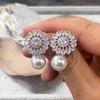 Beautiful Women  Sterling Silver Needle Drop Earrings Pearl Delicate Female Flower Earring for Party Gift Top Quality