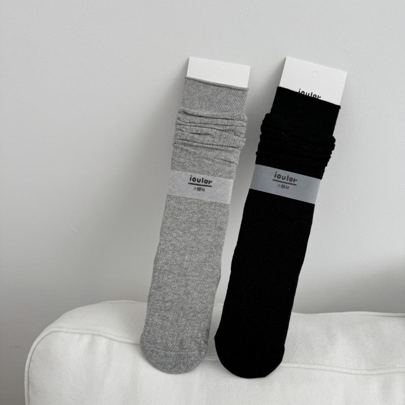 Spring and Summer Vertical Striped Boneless Calf Socks for Women, Cotton Sweat-absorbing Solid Color Long Stockings