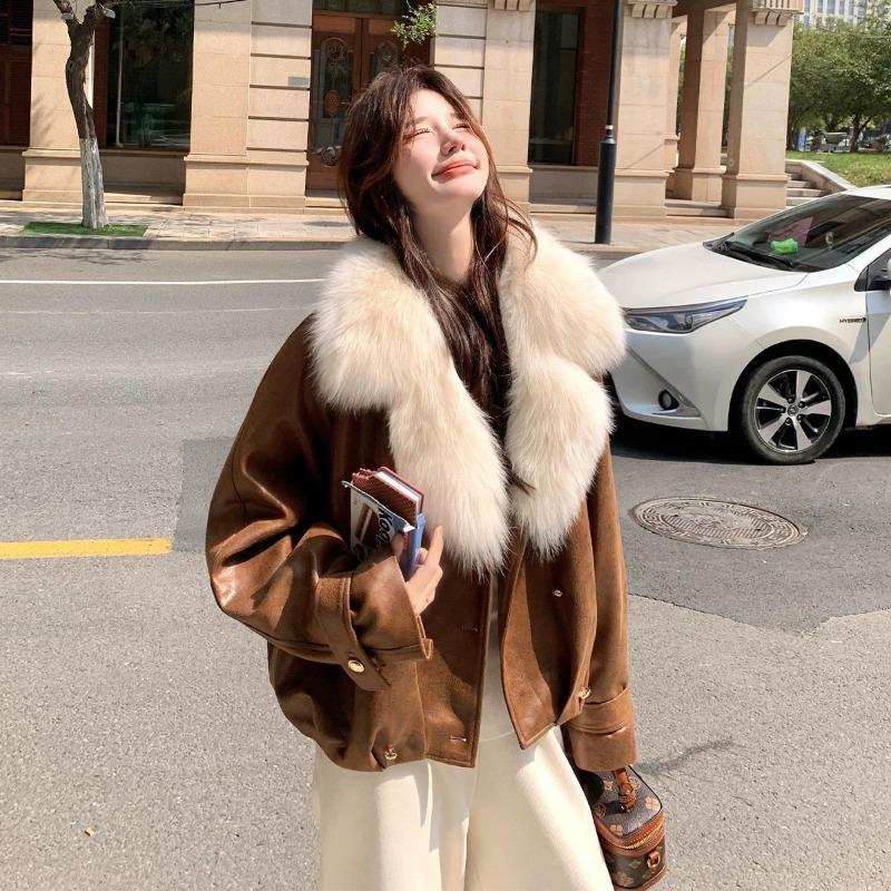 Big fur collar fur integrated down cotton clothes fashionable new women's clothing winter imitation fur fur coat coat