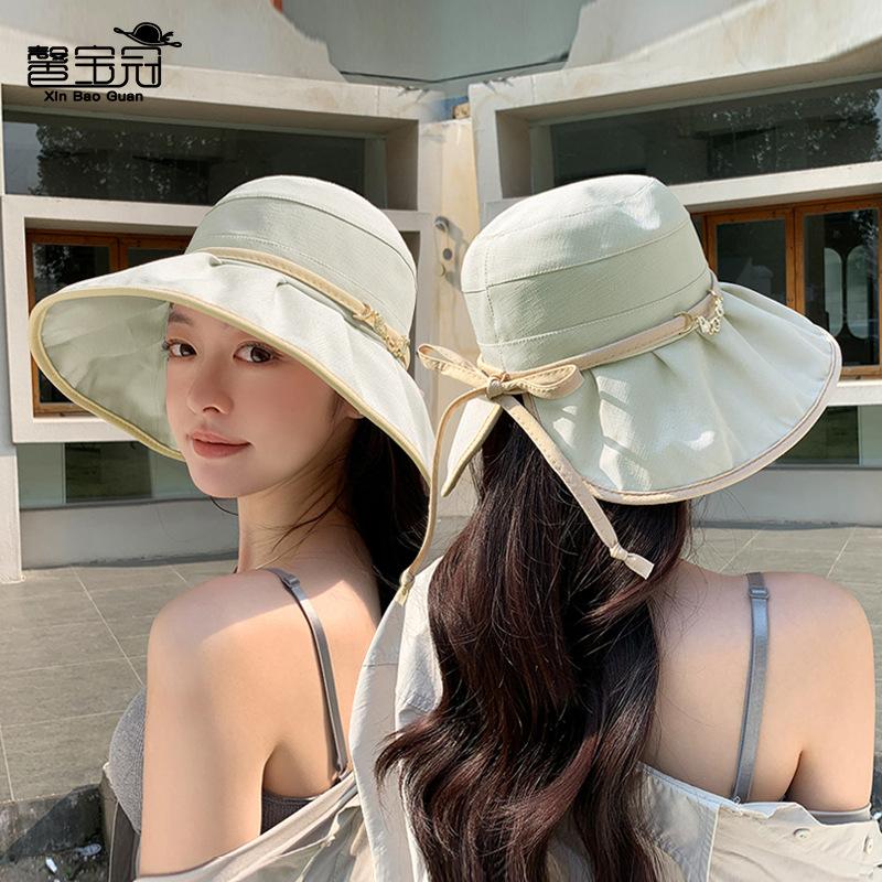 Hat Women's Summer Outdoor Sun Hat Cycling Big Eaves Sun Protection Basin Hat Fashionable Versatile Face Small Bucket Hat