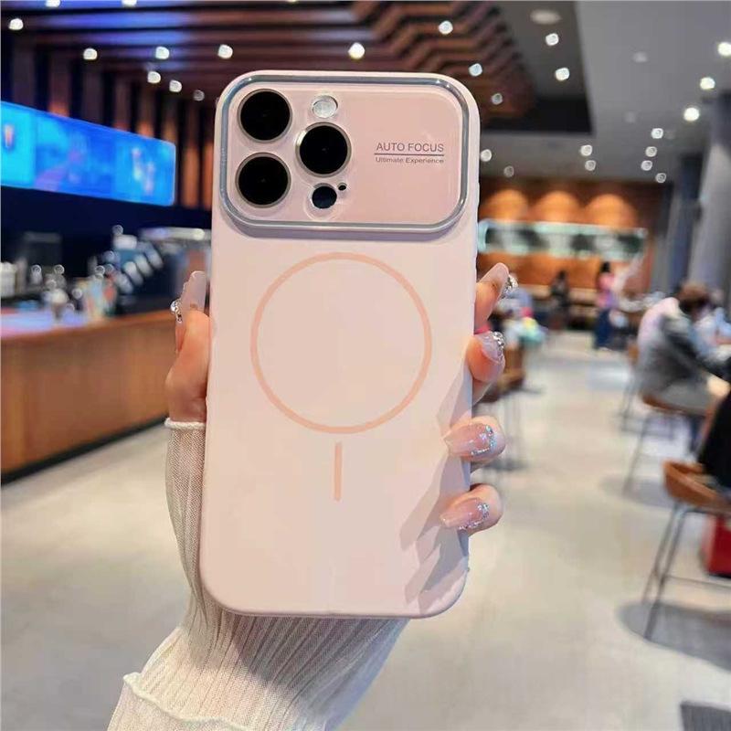 Applicable To iPhone17 Large Window Liquid Silicone Mobile Phone Case Apple 16 Fine Ring Magnetic Suction 15 All-inclusive Matte Hard Case