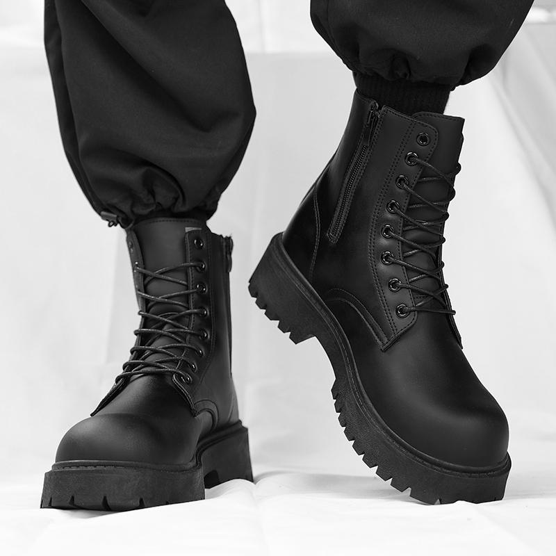 Couple's Casual Boots Four Season Men's and Women's High Top Leather Boots Thick Soled Non Slip Plus Size Outdoor Martin Boots