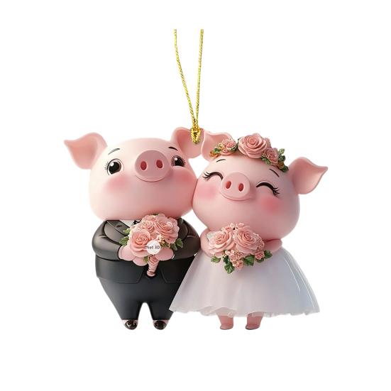 

Pig Car Hanging Ornament 2D Acrylic Valentine’s Day Decoration Cute Love Theme Pendant for Rearview Mirror Wedding Party Decor B