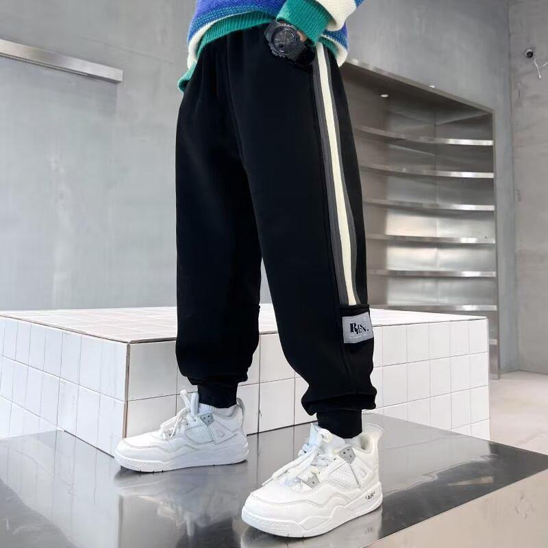 New 2025 Boys' Autumn/Winter Sports Sweatpants: Velvet-Cuffed, Medium/Large Casual Trousers Trend.