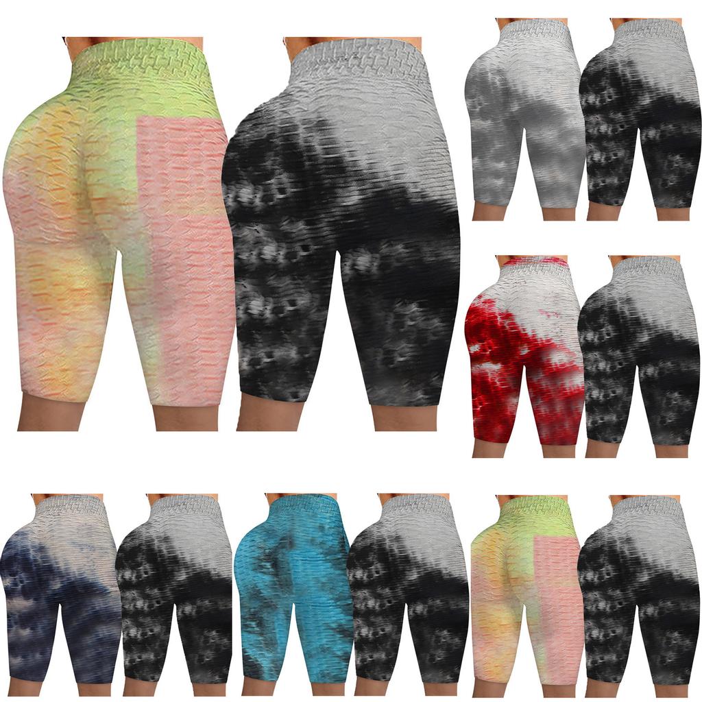 Women Wrinkled Tie- Leggings Stretch Running Fitness Yoga Pants Biker Shorts