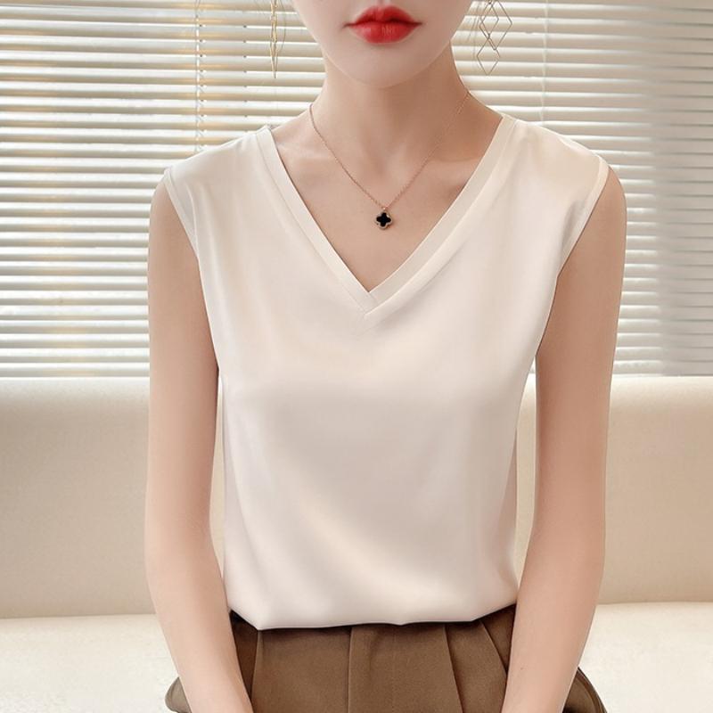 

IHUASU женский жилет с внутренним дном и V-образным вырезом модный атласный костюм для верховой езды без рукавов свободная летняя верхняя одежда M шампанского