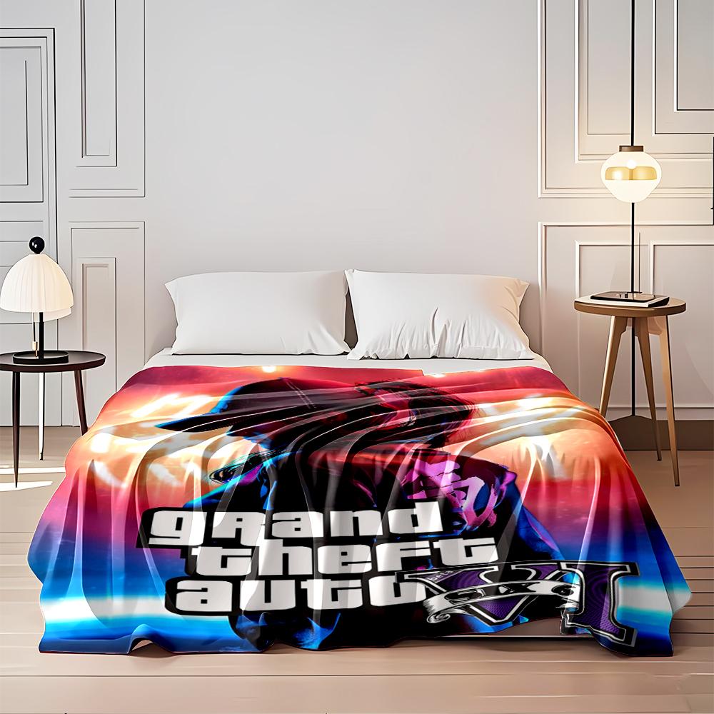 "Grand Theft Auto VI Neon Art Design Blanket, Flannel blanket for bedroom, living room, sofa, and nap sofas."