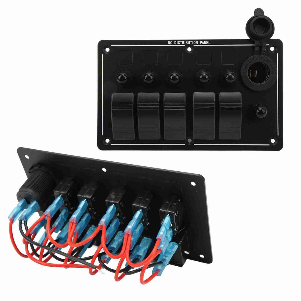 5 Gang Toggole Switch Panel 12‑24V On Off Aluminum Red LED Indicator for Car Truck RV Yacht UTV