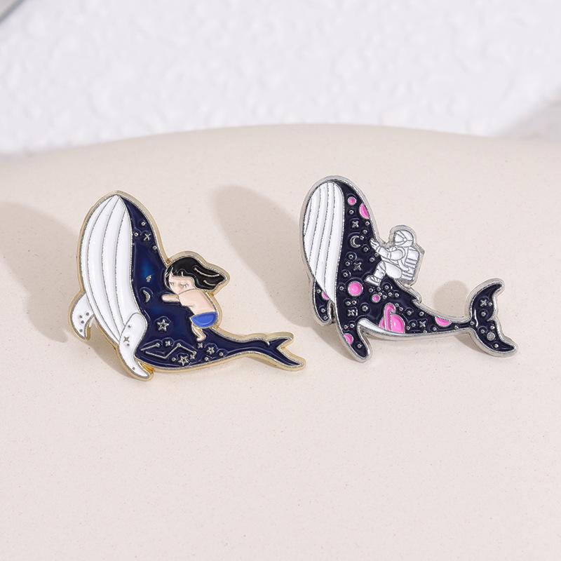 Marine Whale Dolphin Enamel Pin Funny Brooch Cartoons Badge For Bags Jeans Hoodies Denim Lapel Pin Jewelry Kids Best Gift