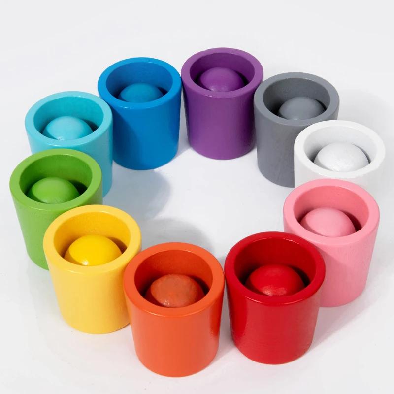 Montessori Wooden Color Cups Matching Toy, Sorting & Cognition Game For Toddlers, Early Education Learning Toy, Fine Motor Skill