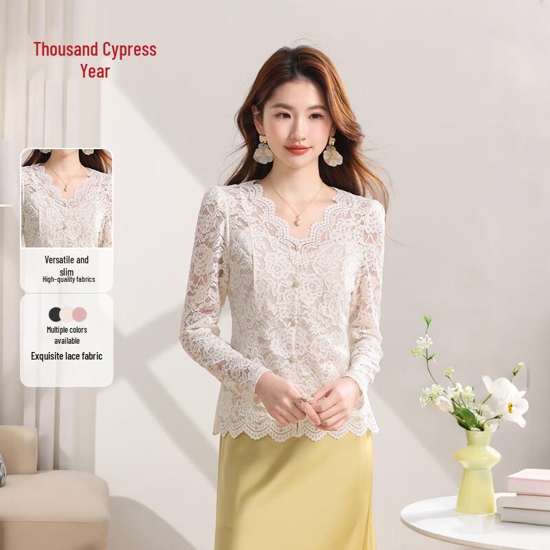 Women s Lace V-Neck Slim-Fit Long-Sleeve T-Shirt 3XL