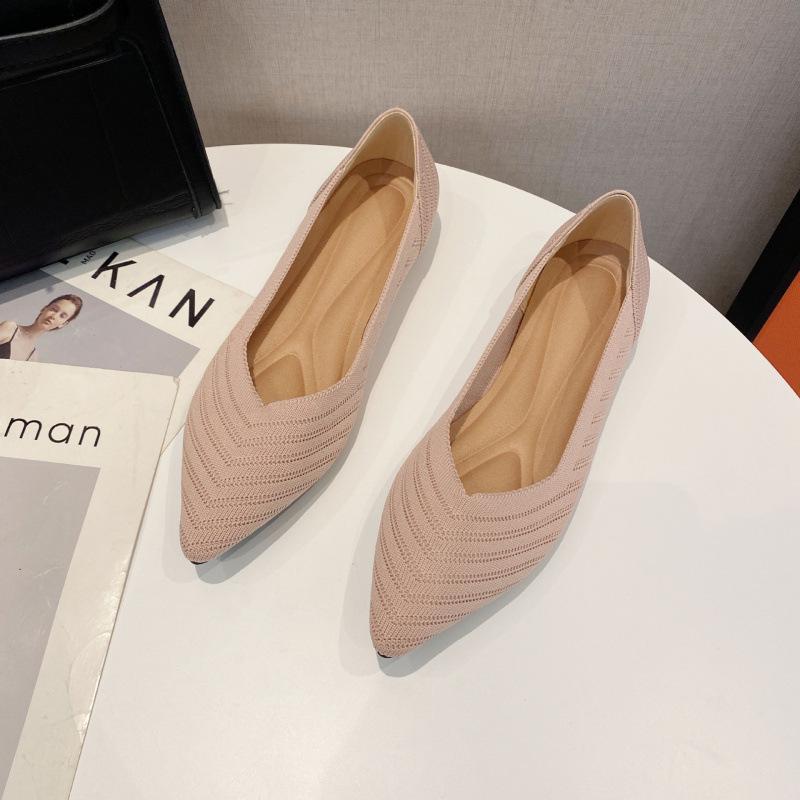Spring and Autumn New Super Soft Fly-woven Shallow Mouth Pointed Flat Shoes Breathable