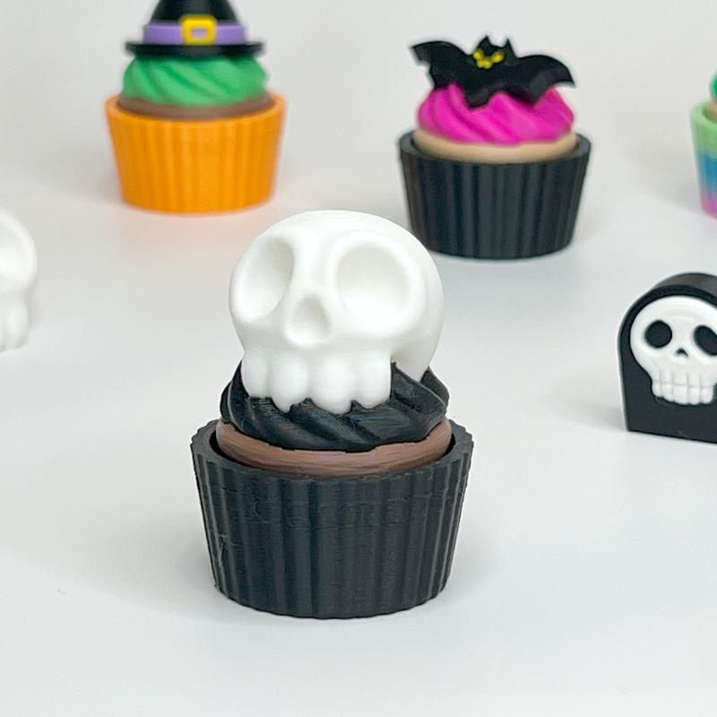 3D Printed Spooky Cute Cupcake Clicker Fidget Halloween Keychain Fingertip Press Decompression Toy For Halloween Party Gifts