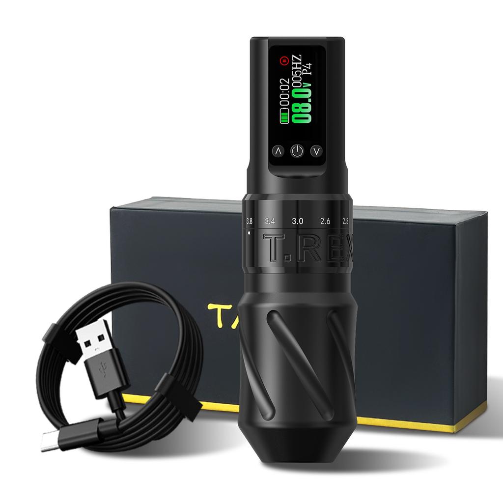 Bezdrátová rotační tetovací pistole Tattoo Pen Machine s 1600mAh baterií Smart Display, nastavitelná na 7 délek, různá tetování