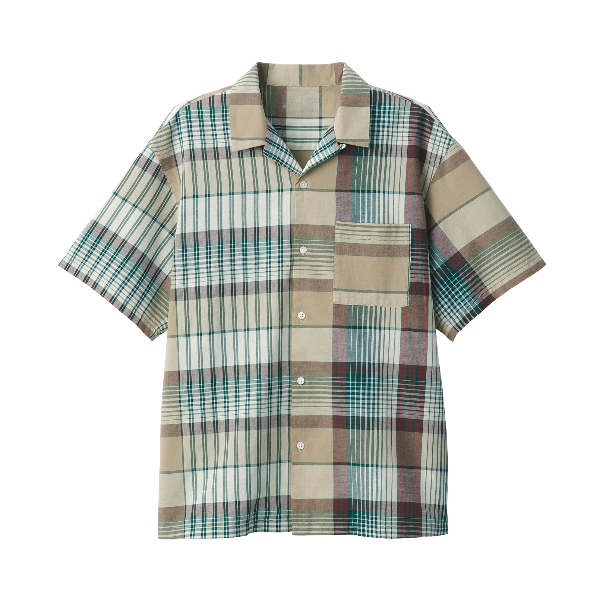 

Рубашка с коротким рукавом и открытым воротником в клетку MUJI Madras Check AC1W9A4S бежевая в клетку XL для мужчин для мужчин для мужчин