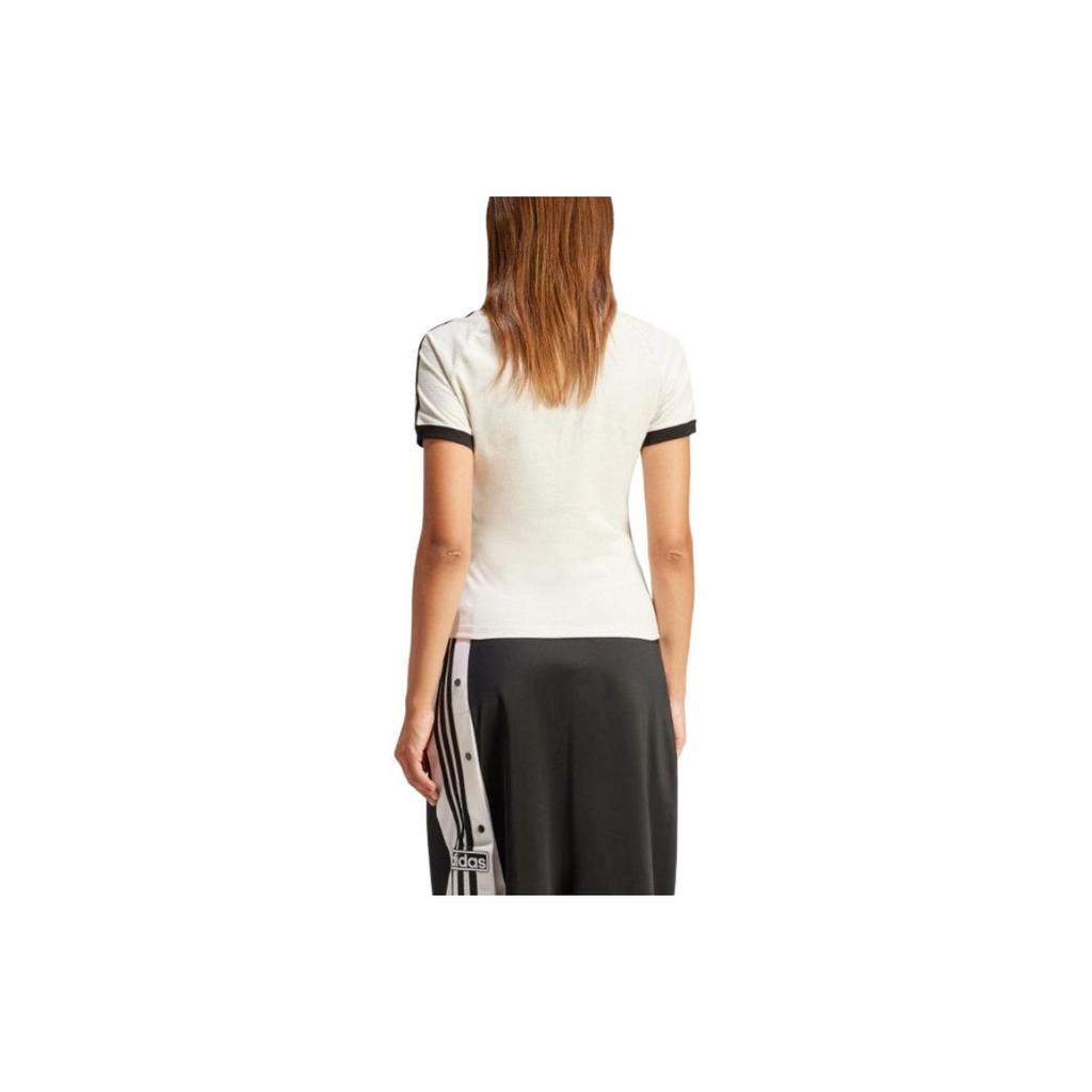 adidas Originals Alphabet Print Crew Neck Short Sleeve T-Shirt With Shoulder Stripes Women Tops White IR8104