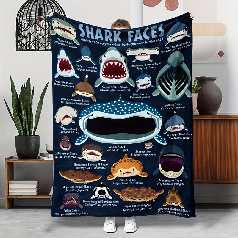 

Cozy Shark Face patterns Flannel printed blanket suitable for all seasons suitable for living room office sofa and travel 75x100cm (30x40inch)