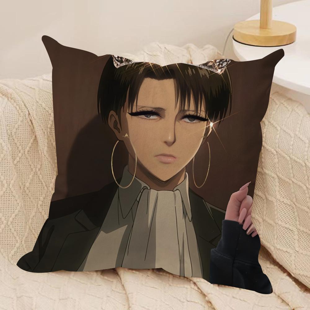 L-Levi Ackermans Anime Cushion Cover Silky Short Plush Invisible Zipper Dustproof Sofa Pillow Case For Home Decor
