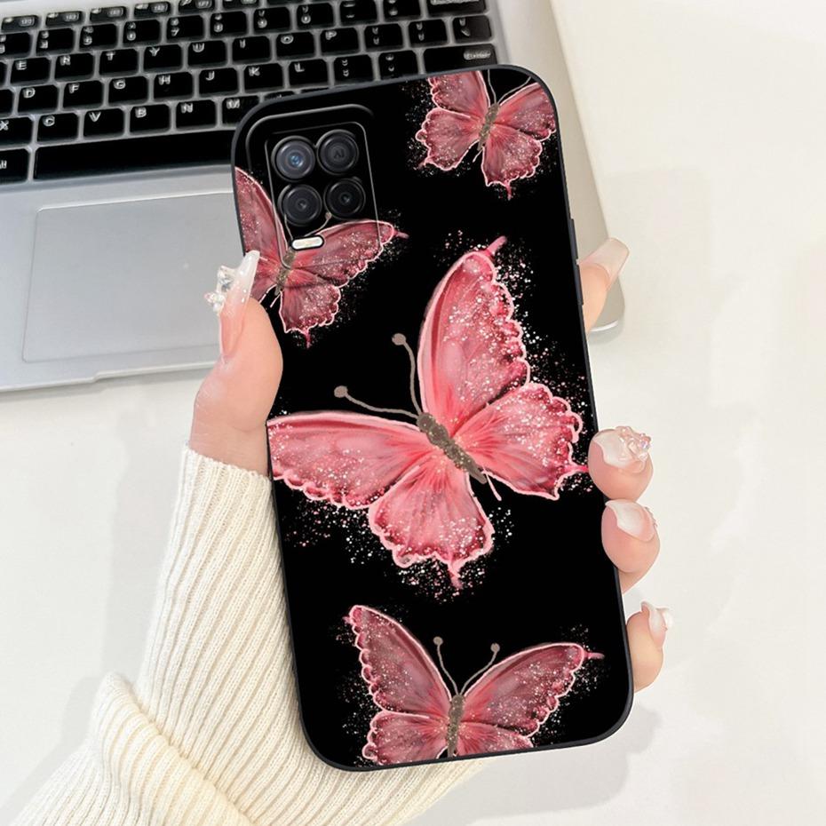 Pour Realme 8 5G Belle Coque de Téléphone Imprimée Fleurs Papillons Pour Realme V13 5G Realme8 RMX3241 Coques Souples en Silicone Gel