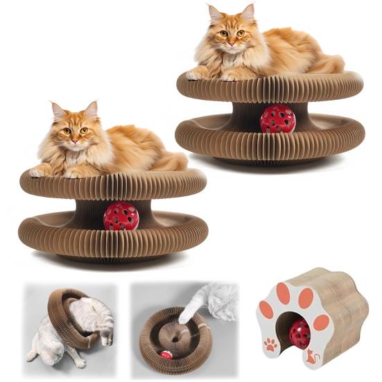 Accordion Cat Scratcher Transformable Cat Toy with Bell Ball Scratching Board Interactive Enrichment Toy for Indoor
