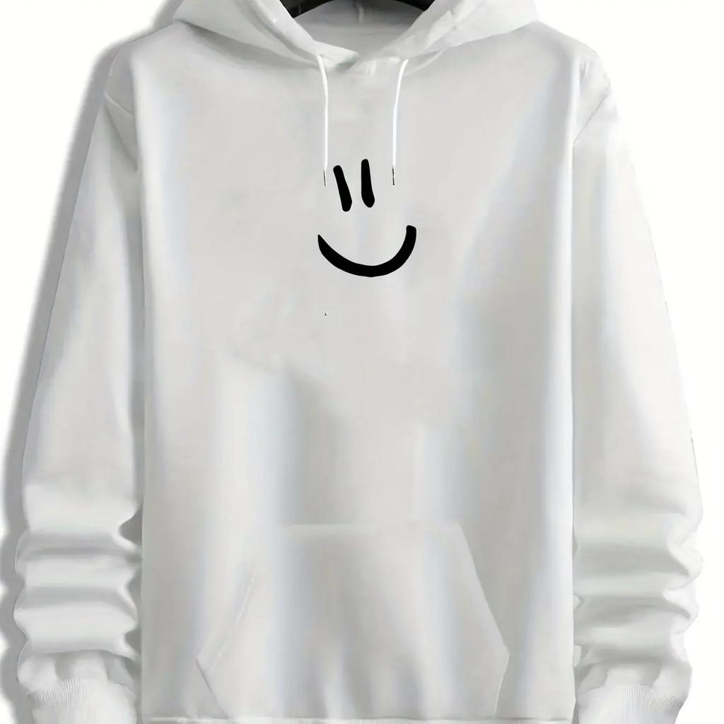 2024 NEW Men's Hooded Sweatshirt, Spring/autumn Cute Smile Graphic Print Hoodies For Big & Tall Males, Men's Clothing, Plus Size