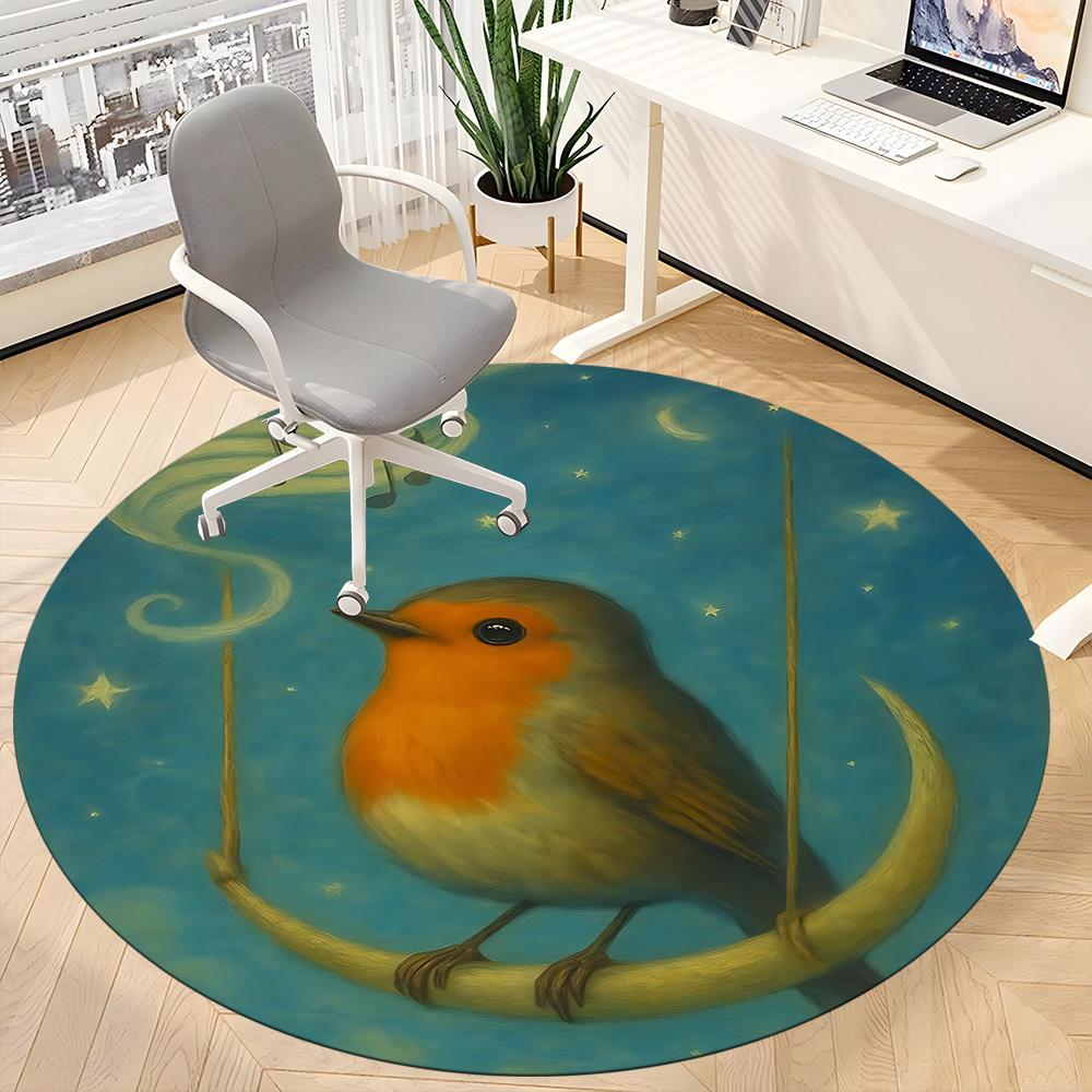 1pc Night Songbird Office Round Area Rug, Indoor Mat Suitable ForOffice, Under Office Chairs Bedroom Living Room Home Decor, D147