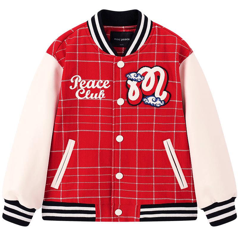 MiniPeace Boys  Patchwork Denim Baseball Jacket 160 китайский красный