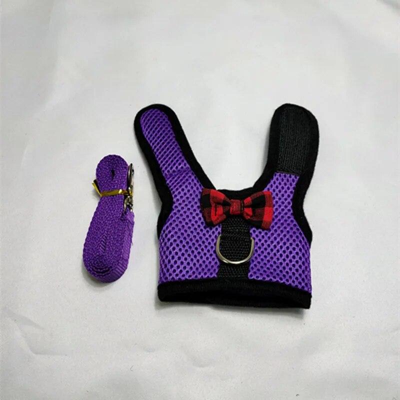 Cute Harness Leash Set with Bow Bunny Vest Harnesses Leashes for Chinchilla Hamster Golden Bear Outdoor Walking Pets Accessories