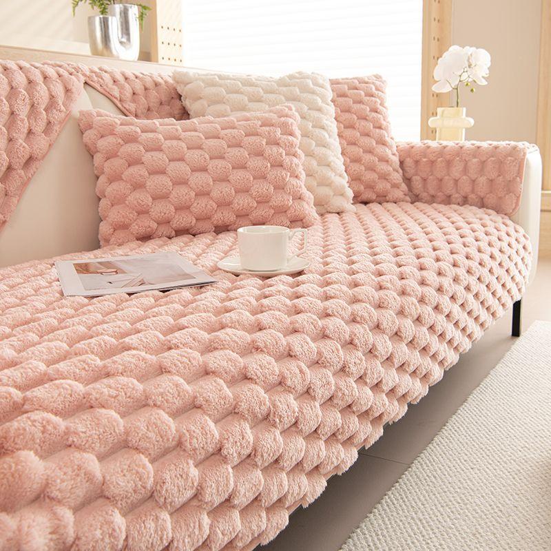 

Зимняя сотовая бархатная диванная подушка Зимняя плюшевая нескользящая утолщенная подушка Теплый кожаный чехол для дивана 45*45cm розовый