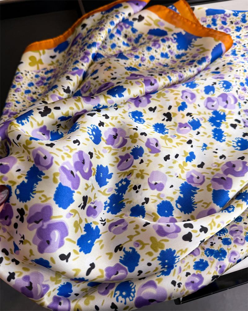 Women S Floral Printed Silk Like Square Scarf For Summer