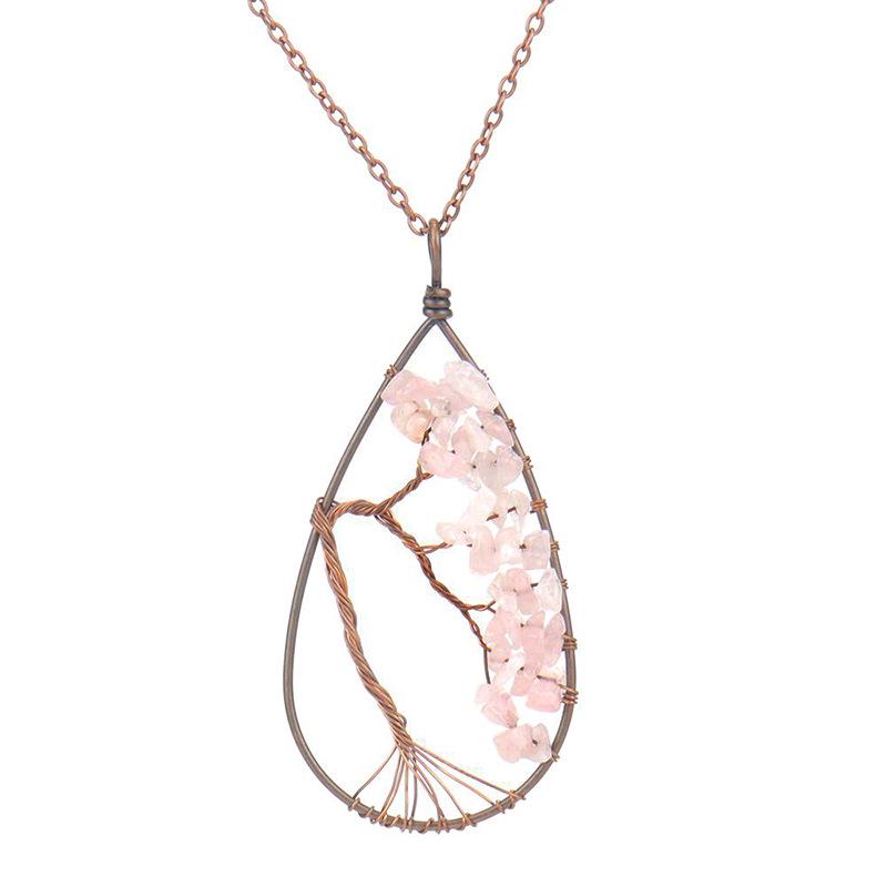 Handcrafted Copper Wire Wrapped Tree of Life Natural Stone Necklace