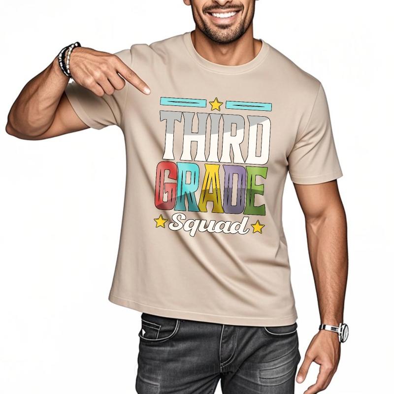 Plus Size Summer Boys tshirt Third Grade Squad With Colorful Letters And Stars Short Sleeve Soft Crew Neck Tee Shirt