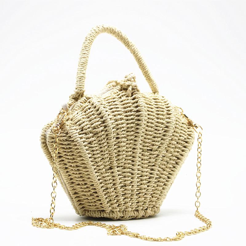 Muschelförmige Kette Kleine Umhängetasche Rattan Gewebt Ins Schulter Tragbar Strandurlaub Strohtasche