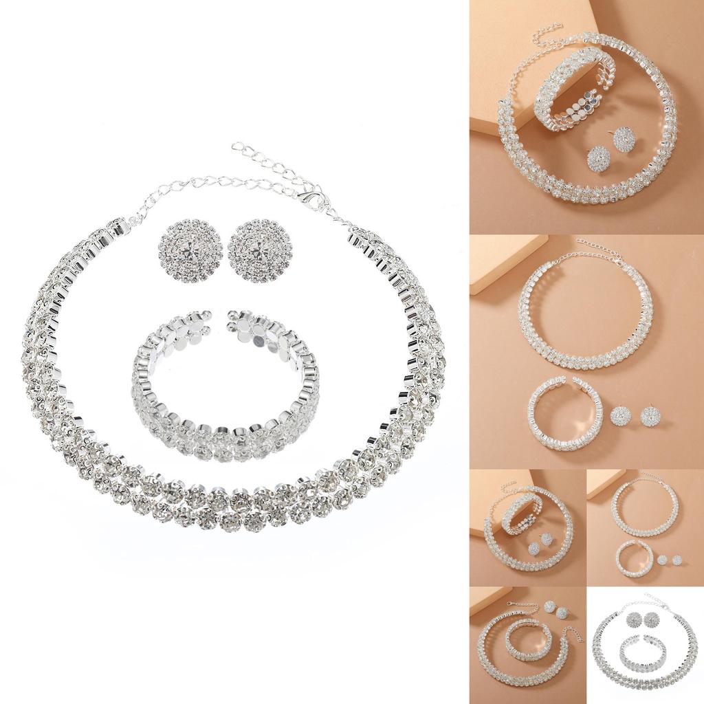 Geometric Bridal Jewelry Set With Water Diamond Necklace Earrings And Bracelet For Women